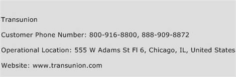 transunion customer service number hours.